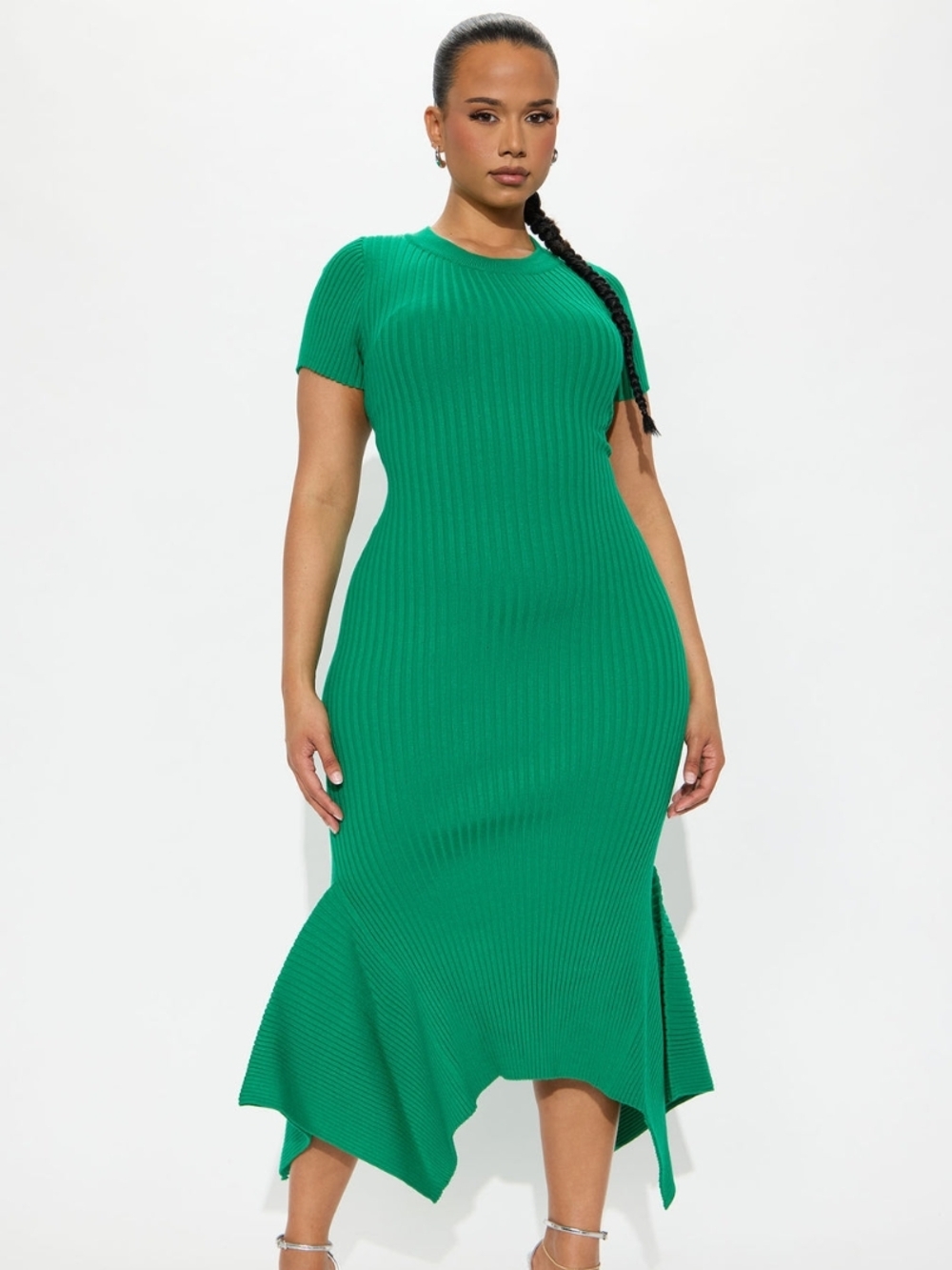 Fashion Nova Rare Catch Ribbed Midi Dress - Kelly Green (1X) (NWOT)